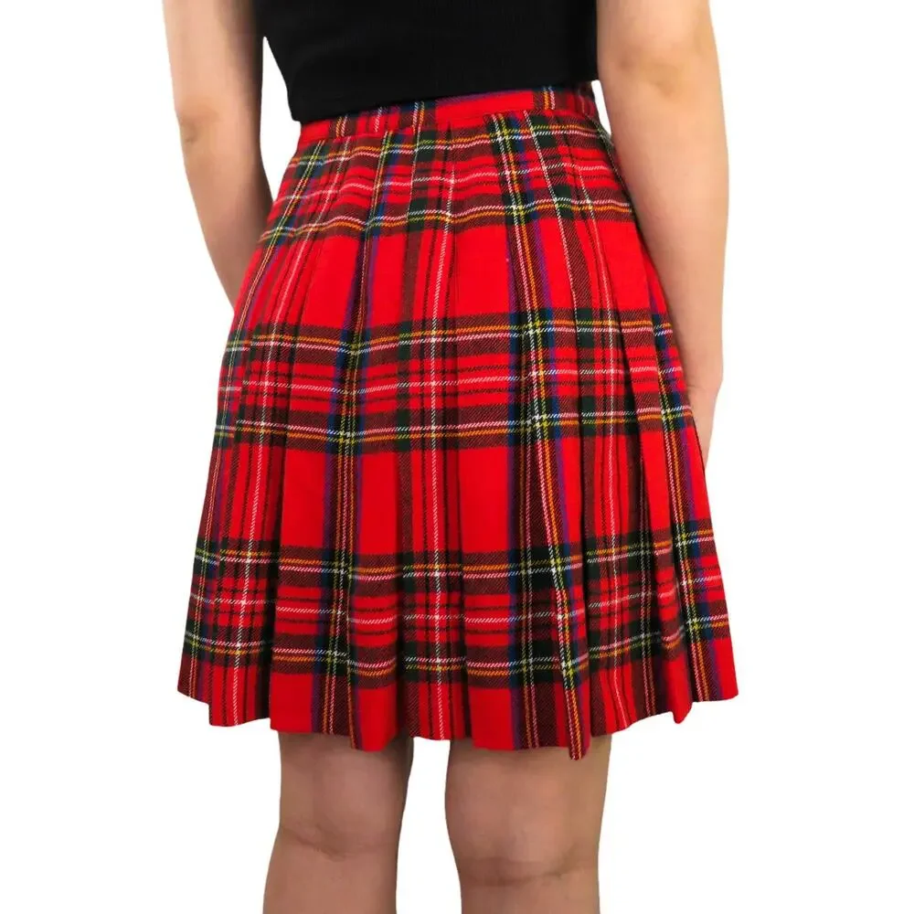 1950s Banner Union Made Vintage Red Plaid Pleated Skirt Waist XS 23